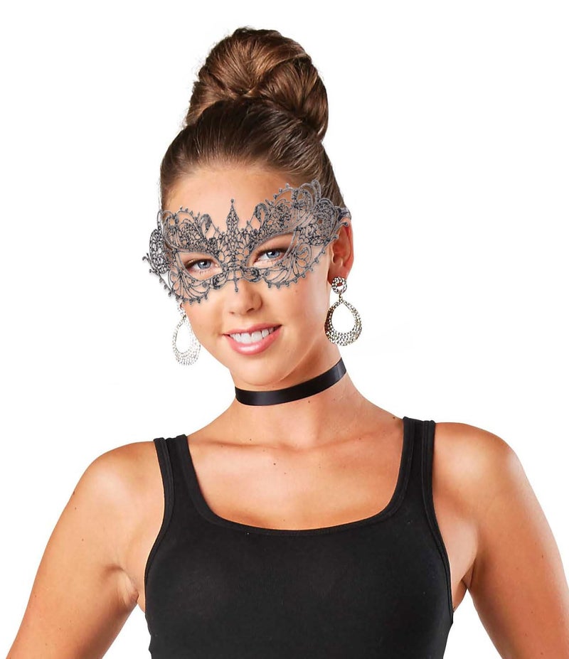 Liatunou 2 Pieces Women's Masquerade Mask Lace Eye Mask for Ball Proms,Halloween Carnival and Venetian Masquerade Party (Black & Silver) - Image 5