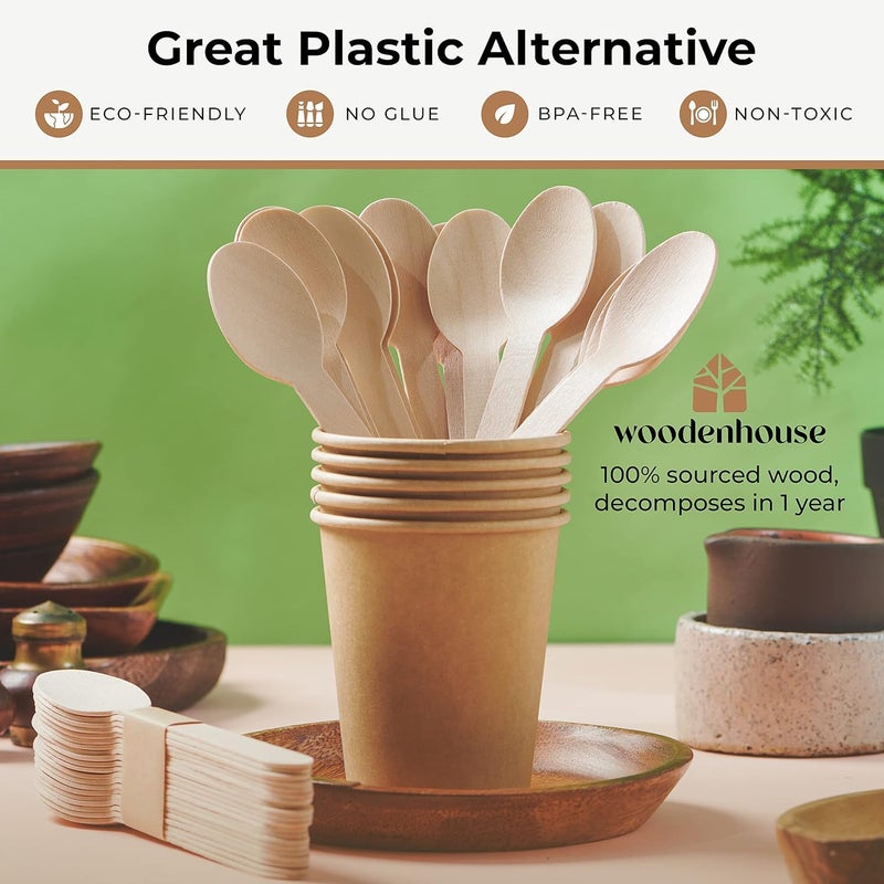 EZYLINKER (100 Count) Disposable Wooden Spoons Set - Alternative to Plastic  Eco Friendly  Biodegradable  Compostable Cutlery Set - 100 Wood Spoons Disposable Set - Image 2
