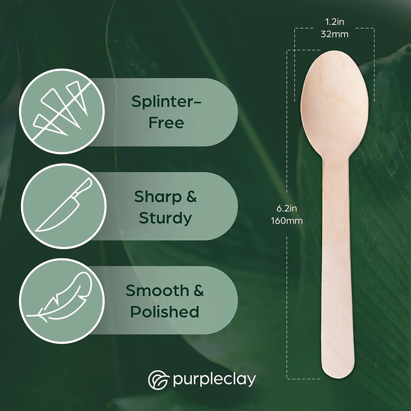 EZYLINKER (100 Count) Disposable Wooden Spoons Set - Alternative to Plastic  Eco Friendly  Biodegradable  Compostable Cutlery Set - 100 Wood Spoons Disposable Set - Image 5
