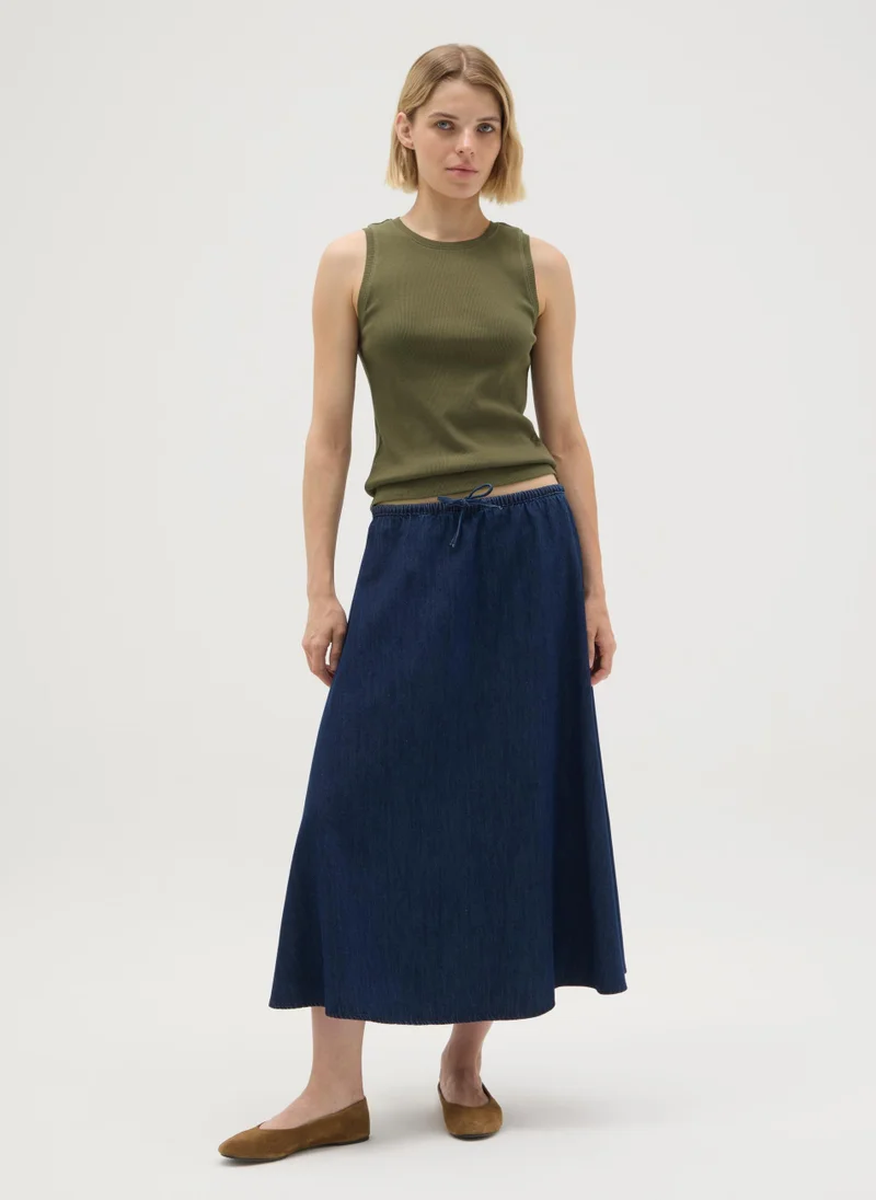 Ovs WOMEN'S LONG SKIRT IN PURE BLUE COTTON REGULAR FIT