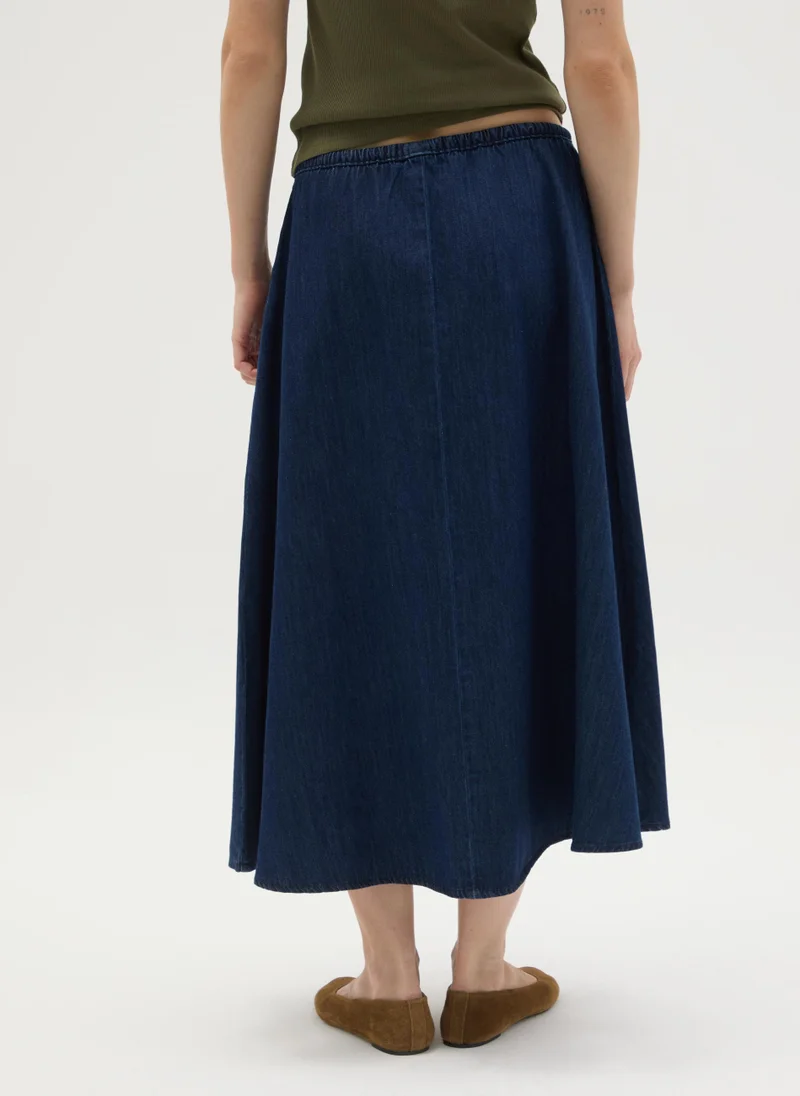 او في اس WOMEN'S LONG SKIRT IN PURE BLUE COTTON REGULAR FIT