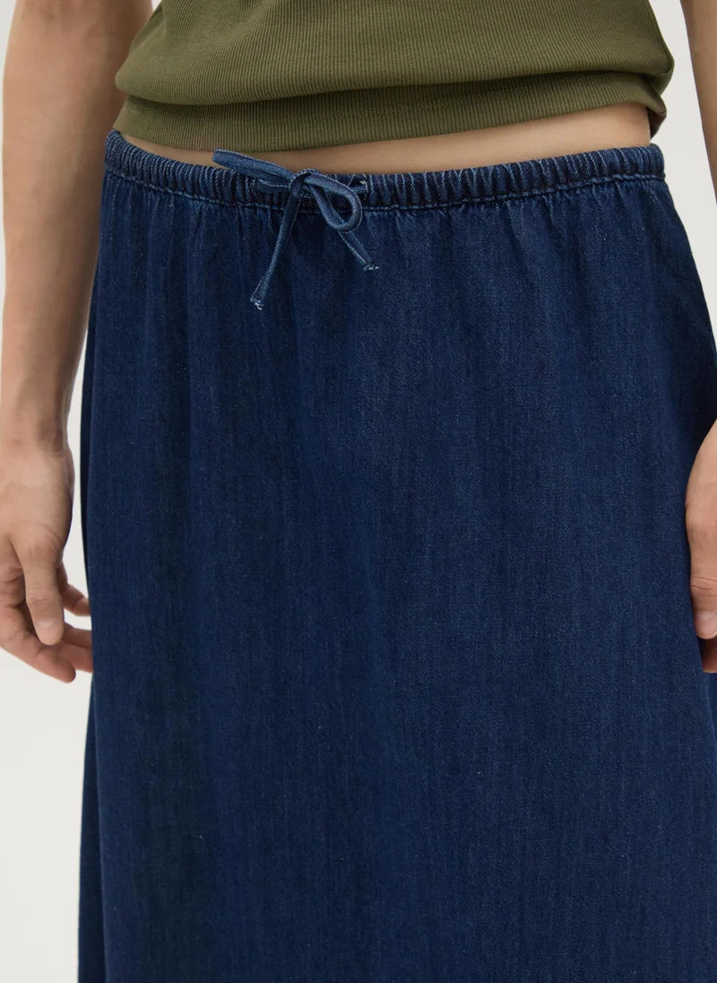 او في اس WOMEN'S LONG SKIRT IN PURE BLUE COTTON REGULAR FIT