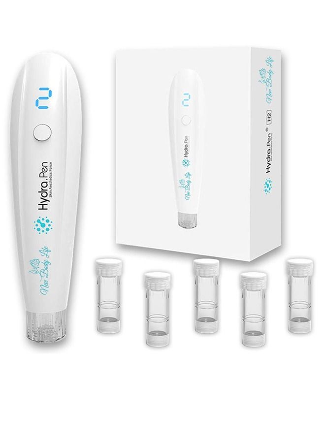 Hydra. Pen New generation of Hydra Pen H2 Microneedling Pen -Automatic Serum Applicator HydraPen - Amazing Skin Care Tool for Home Personal Use - 5 Cartridges (3pcs 12-Pin 0.25mm + 2pcs Round Nano 0.15mm)  - Image 1