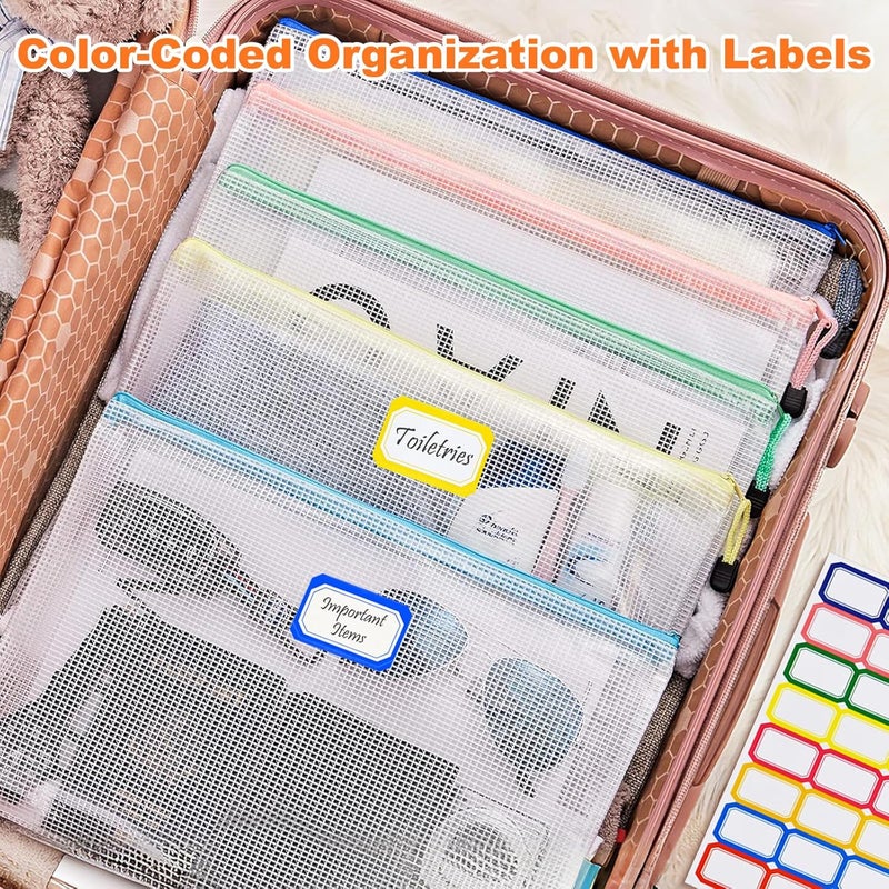 ASTEN Mesh Zipper Pouch Bags: Clear Zipper Pouches for Classroom, Plastic Mesh Bag Letter Size Document Pouch, A4 Waterproof Organizing Pouch for School and Office Supplies (13.5 x 9.5Inch, 12PCS, 6 Color) - Image 5