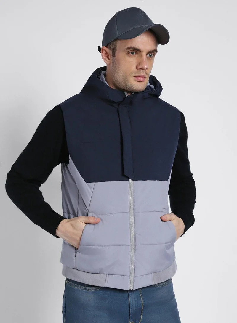 Dennis Lingo Stone Regular Fit Men's Colourblocked Hooded Sleeveless Polyester Jacket with Zipper Closure