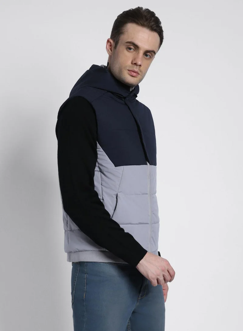 Dennis Lingo Stone Regular Fit Men's Colourblocked Hooded Sleeveless Polyester Jacket with Zipper Closure