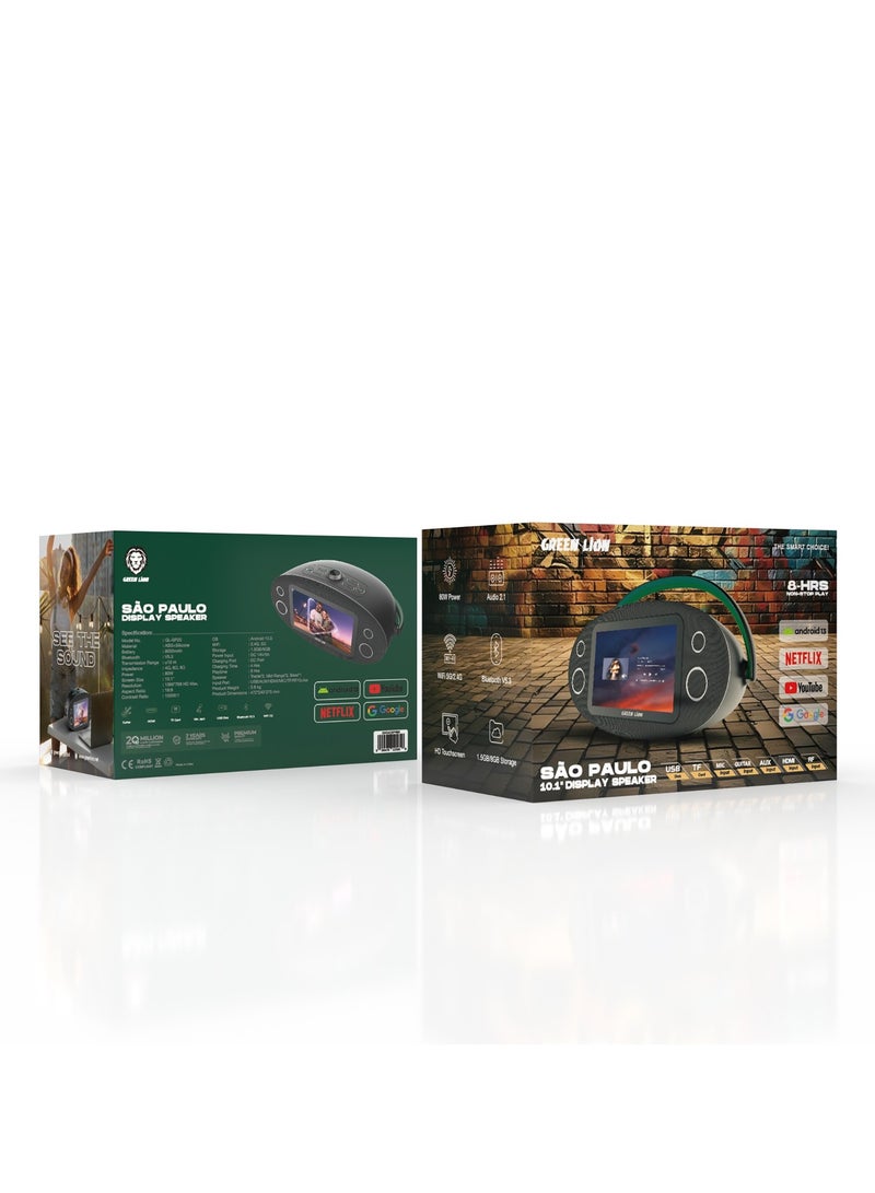 GREEN LION Sao Paulo Speaker with 10.1 Inches Display and HD Touch Display / USB/AUX/HDMI/MIC/TF/RF/Guitar Input / 8 Hours Non-Stop Play Time / High Quality Sound Play List - Black - Image 4