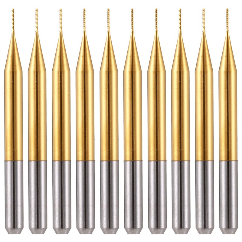 HOZLY 10Pcs 1/8'' Shank, 0.4mm Cutting Diameter,CNC End Mill, Titanium Coat Carbide End Mill Engraving Bits CNC Rotary Burrs Tool for PCB Mould Plastic Fiber Carbon Fiber Hardwood - Image 1