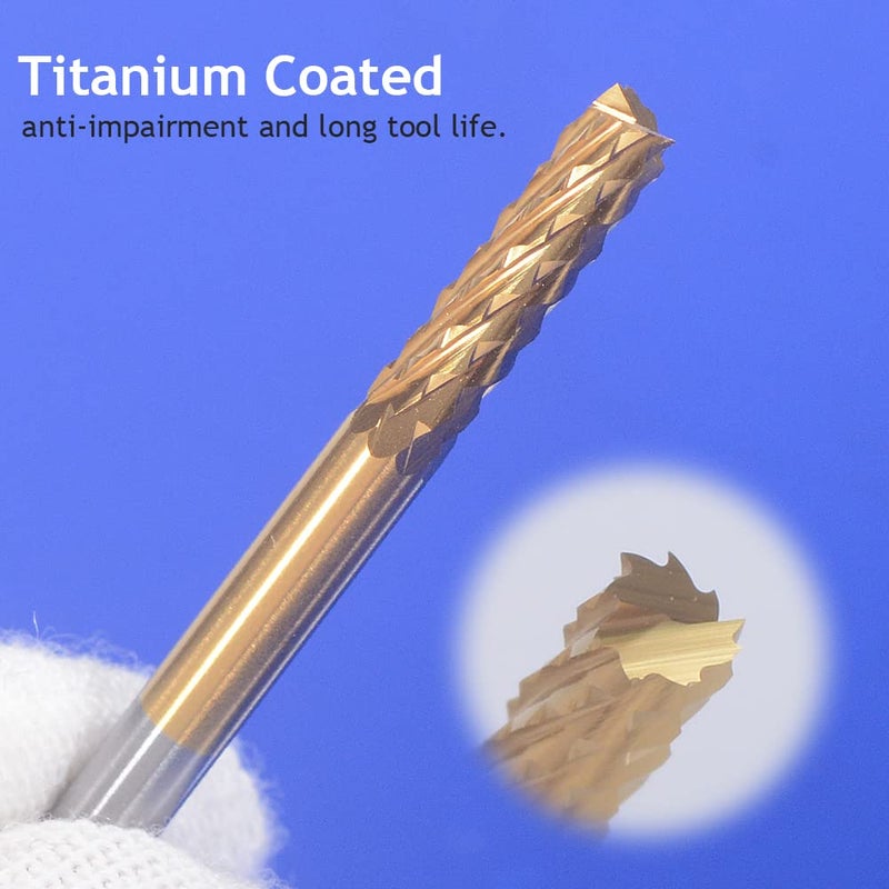 HOZLY 10Pcs 1/8'' Shank, 0.4mm Cutting Diameter,CNC End Mill, Titanium Coat Carbide End Mill Engraving Bits CNC Rotary Burrs Tool for PCB Mould Plastic Fiber Carbon Fiber Hardwood - Image 4