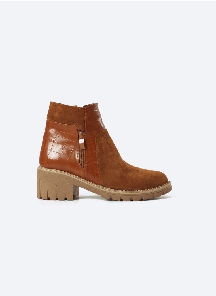 Zahwa - Ankle Boots Constructed From Suede With Dual Zippers And Crocodile Leather - Image 1