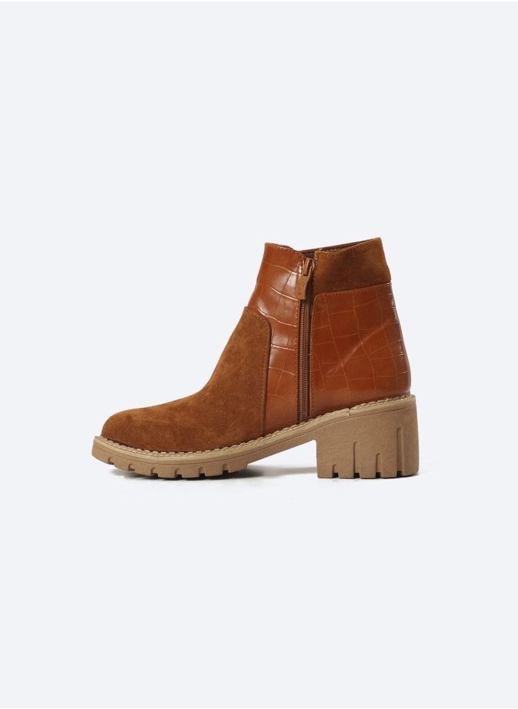 Zahwa - Ankle Boots Constructed From Suede With Dual Zippers And Crocodile Leather - Image 1