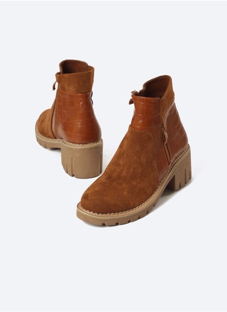 Zahwa - Ankle Boots Constructed From Suede With Dual Zippers And Crocodile Leather - Image 1