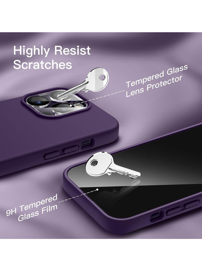 ELTRAZONE 5-IN-1 SILICONE CASE FOR IPHONE 14 PRO MAX 6.7-INCH WITH 2-PACK SCREEN PROTECTOR AND 2-PACK CAMERA LENS PROTECTOR, FULL COVERAGE TEMPERED GLASS FILM, SHOCKPROOF PHONE COVER (DEEP PURPLE) - Image 3