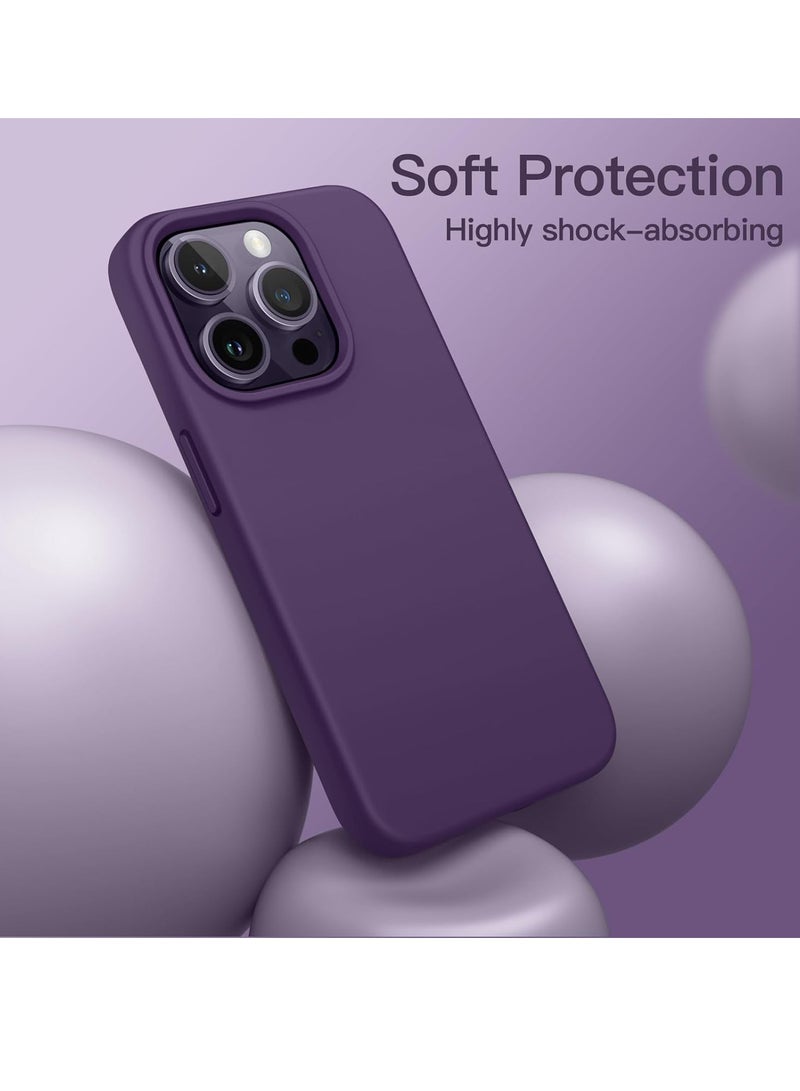 ELTRAZONE 5-IN-1 SILICONE CASE FOR IPHONE 14 PRO MAX 6.7-INCH WITH 2-PACK SCREEN PROTECTOR AND 2-PACK CAMERA LENS PROTECTOR, FULL COVERAGE TEMPERED GLASS FILM, SHOCKPROOF PHONE COVER (DEEP PURPLE) - Image 4