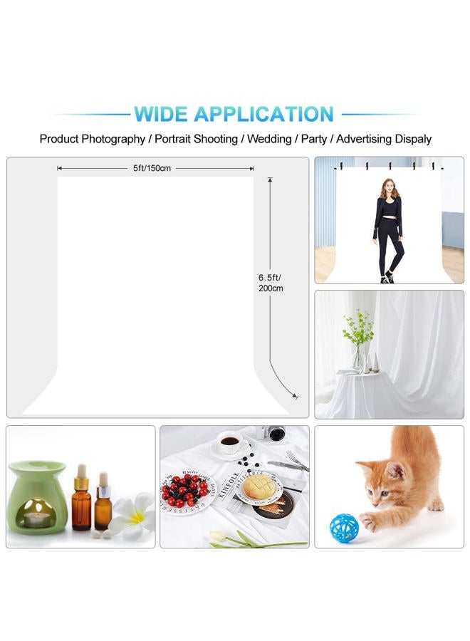 JEBUTU White Backdrop with Stand for Photoshoot, 5X6.5ft White Photo Backdrop with T Shape Background Backdrop Stand for Photography, Portable Photo Backdrop Curtain Stand Kit w Carrying Bag 5 Spring Clamps - Image 2