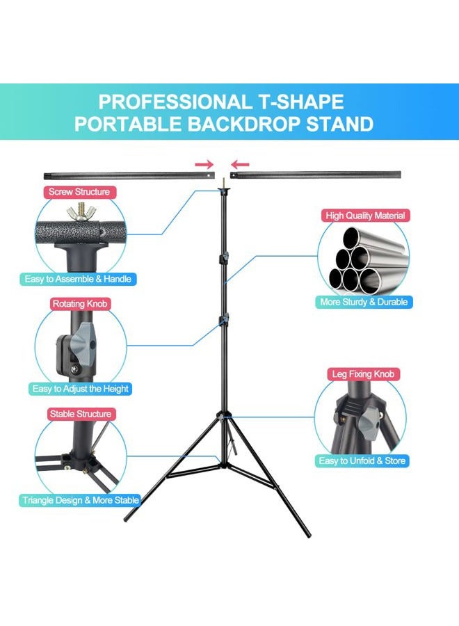 JEBUTU White Backdrop with Stand for Photoshoot, 5X6.5ft White Photo Backdrop with T Shape Background Backdrop Stand for Photography, Portable Photo Backdrop Curtain Stand Kit w Carrying Bag 5 Spring Clamps - Image 4