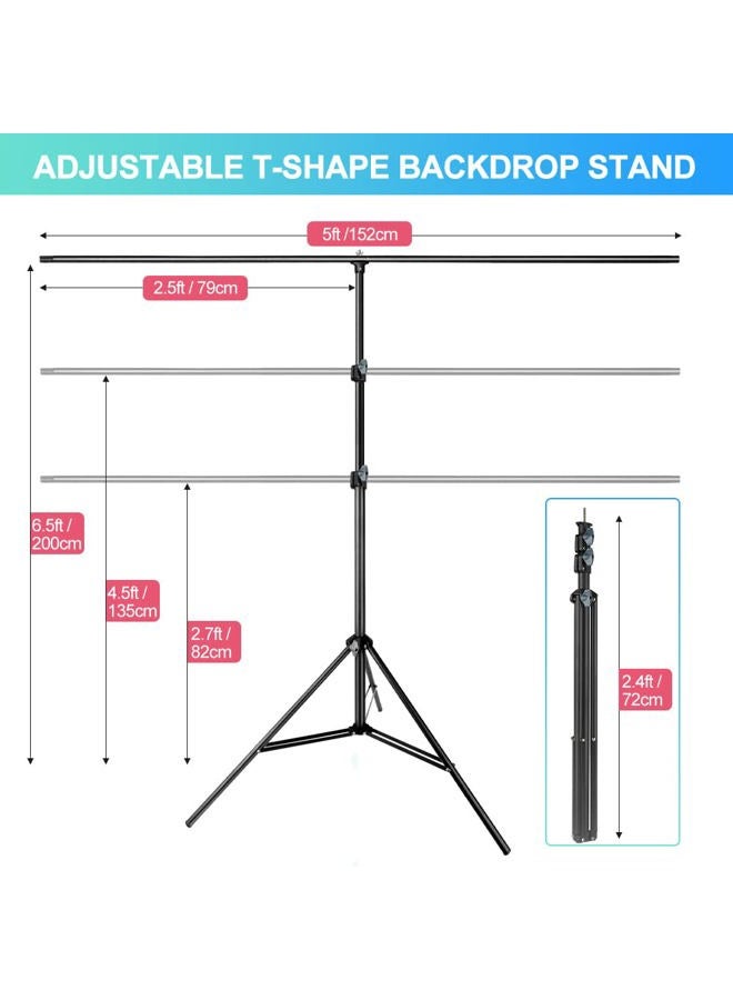 JEBUTU White Backdrop with Stand for Photoshoot, 5X6.5ft White Photo Backdrop with T Shape Background Backdrop Stand for Photography, Portable Photo Backdrop Curtain Stand Kit w Carrying Bag 5 Spring Clamps - Image 3