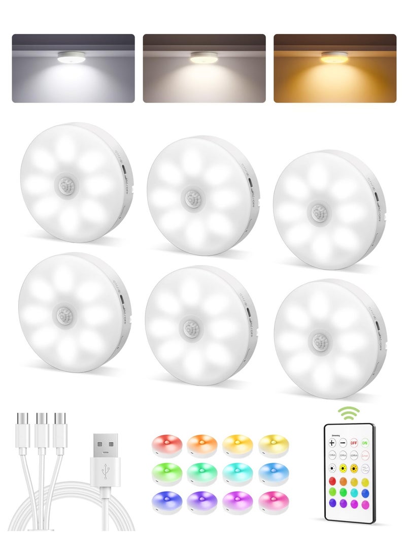 EZVALO Rechargeable Motion Sensor Under Cabinet Multicolor LED Puck Lights (6 Pack) - Image 1