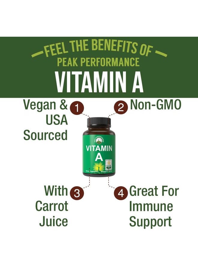 Peak Performance Certified Organic Vitamin A 5000 IU Supplement Capsules High Potency Vitamins. For Adults, Men, Women, Kids. Made with Organic Carrot Juice. Great for Immune, Skin, Eye Support. Non GMO, Vegan Pills  - Image 2