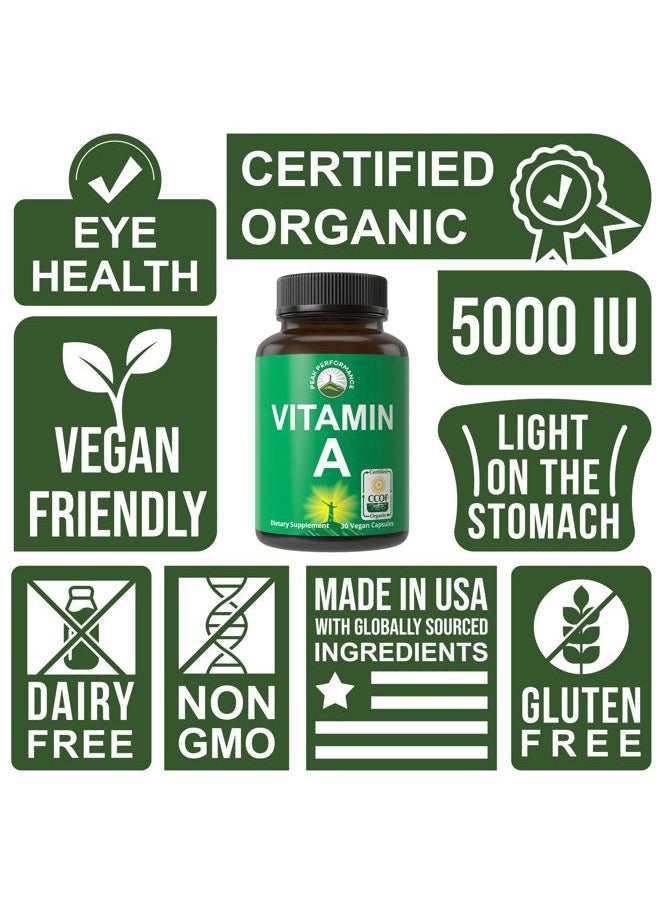 Peak Performance Certified Organic Vitamin A 5000 IU Supplement Capsules High Potency Vitamins. For Adults, Men, Women, Kids. Made with Organic Carrot Juice. Great for Immune, Skin, Eye Support. Non GMO, Vegan Pills  - Image 3