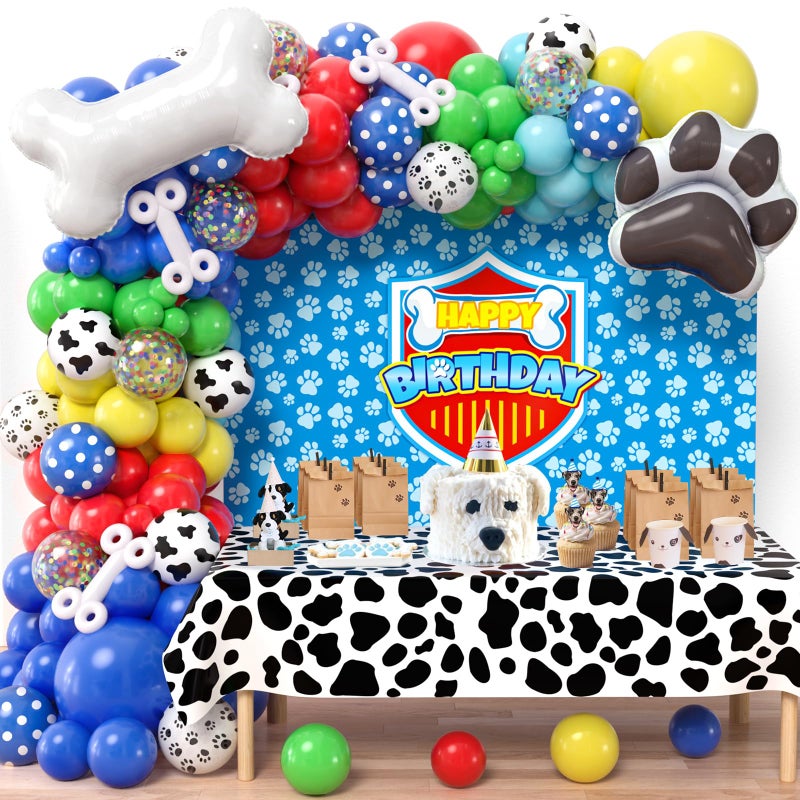 Winrayk 156Pcs Cartoon Dog Paw Birthday Party Decorations Supplies for Kids, Balloon Arch with Backdrop, Tablecloth, Large Dog Bone & Paw Print Foil Balloon, Boy Puppy Theme Birthday Party Decorations - Image 1