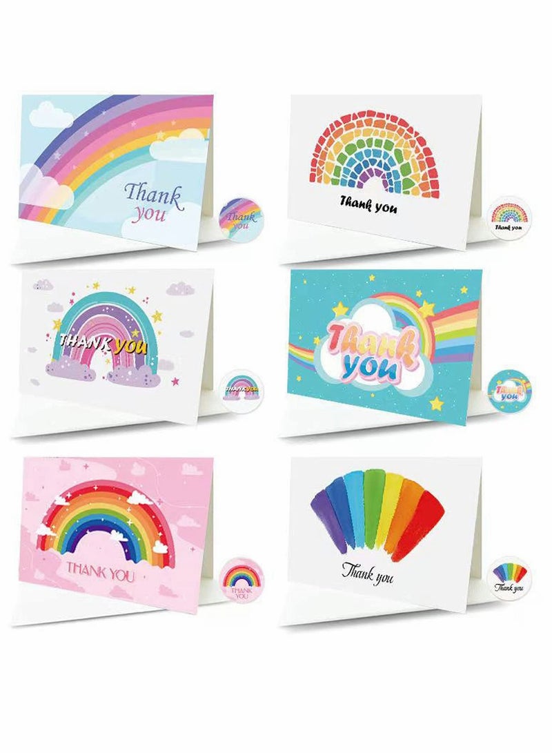 Rainbow Pattern Holiday Wishes Thank You Greeting Cards, 24 Pieces Folding Gift Cards with Envelopes and Thank You Stickers for Anniversary Graduation Teacher's Mother's Day - Image 2