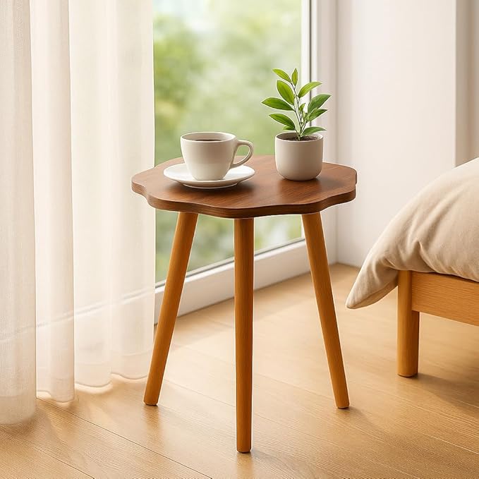 FENDI HOME Modern Flower-Shaped Wooden – 40 cm Round Accent Table | Elegant MDF & Beech Wood Design for Living Room, Bedroom & Office - Image 2