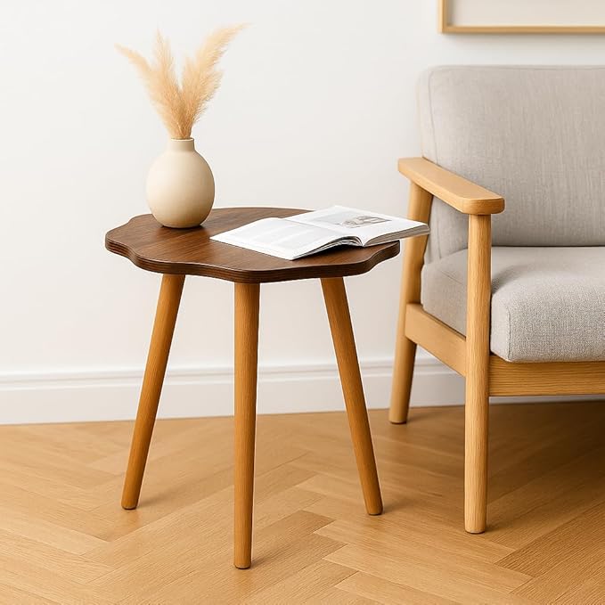 FENDI HOME Modern Flower-Shaped Wooden – 40 cm Round Accent Table | Elegant MDF & Beech Wood Design for Living Room, Bedroom & Office - Image 3
