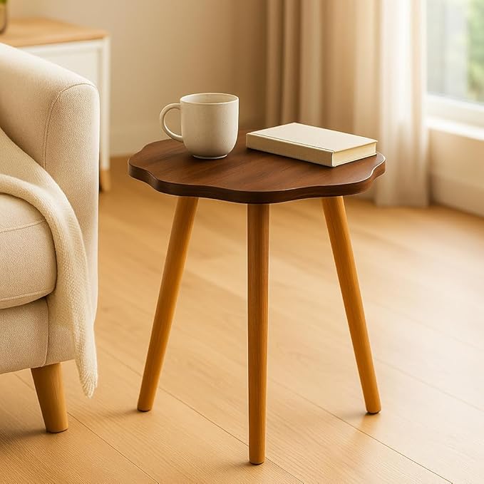 FENDI HOME Modern Flower-Shaped Wooden – 40 cm Round Accent Table | Elegant MDF & Beech Wood Design for Living Room, Bedroom & Office - Image 1