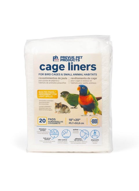 Prevue Pet Products Disposable Cage Liners for Birds and Small Animals - Parrot, Parakeet, Conure, Cockatiel Cages and Hamster, Guinea Pig, Mouse Cages White 20" X 18" - 20 Liners
