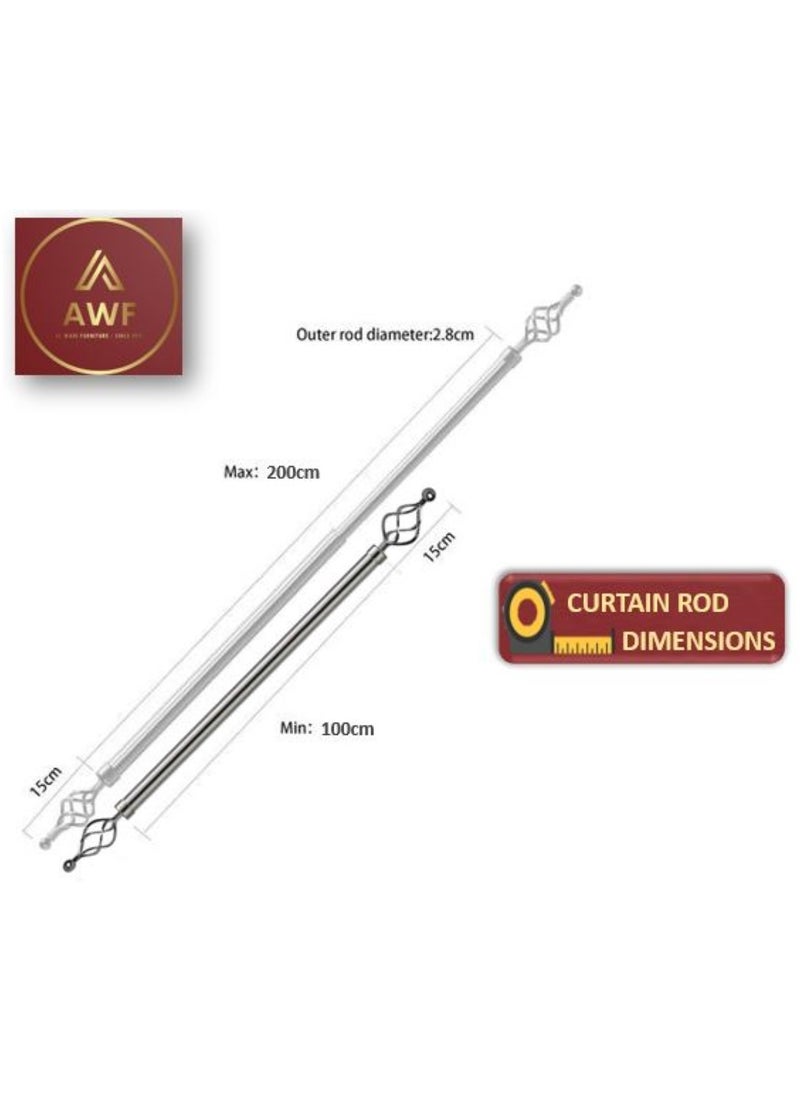 AL WADI FURNITURE - Set of 2 Roman Pole Style Heavy Duty Luxury Extendable Curtain Rods, Metal Single Rods Finials Decorative End Window Treatment Rods Drapery Rods (SILVER, 110 – 200 cm) - Image 1