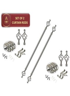 Set of 2 Roman Pole Style Heavy Duty Luxury Extendable Curtain Rods, Metal Single Rods Finials Decorative End Window Treatment Rods Drapery Rods (SILVER, 110 – 200 cm)