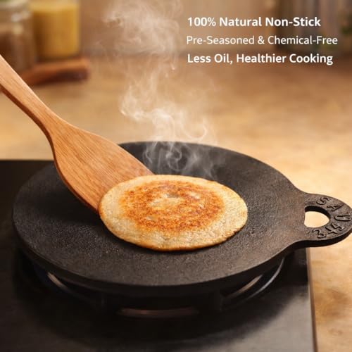 MYNAKSHA Cast Iron Dosa Tawa with Handle, Gas & Induction-Friendly, Nonstick & Durable, Ideal for Mini Dosas, Roti, Paratha, Omelette (Black, 7 Inch Mini) - Image 4