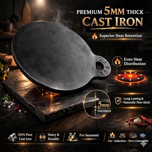 MYNAKSHA Cast Iron Dosa Tawa with Handle, Gas & Induction-Friendly, Nonstick & Durable, Ideal for Mini Dosas, Roti, Paratha, Omelette (Black, 7 Inch Mini) - Image 2