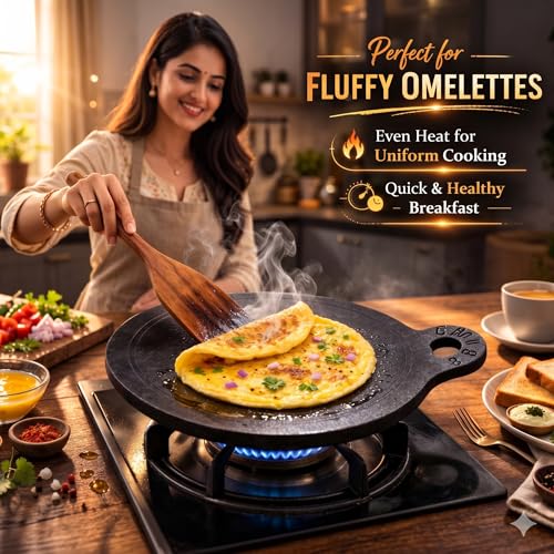 MYNAKSHA Cast Iron Dosa Tawa with Handle, Gas & Induction-Friendly, Nonstick & Durable, Ideal for Mini Dosas, Roti, Paratha, Omelette (Black, 7 Inch Mini) - Image 3