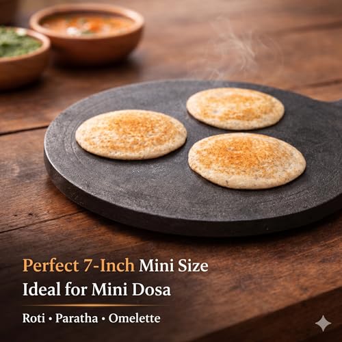 MYNAKSHA Cast Iron Dosa Tawa with Handle, Gas & Induction-Friendly, Nonstick & Durable, Ideal for Mini Dosas, Roti, Paratha, Omelette (Black, 7 Inch Mini) - Image 5