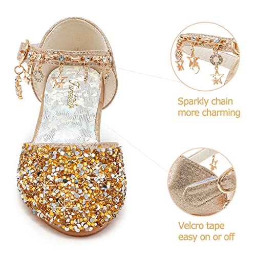 Furdeour Girls Sandals Princess Gold Little Kid Flower Girls Wedding High Heels Size 13(2902Gold 13) - Image 4