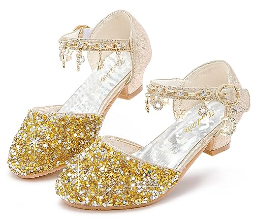 Furdeour Girls Sandals Princess Gold Little Kid Flower Girls Wedding High Heels Size 13(2902Gold 13) - Image 1