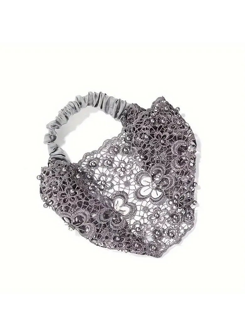 Goolsky 1pc Elegant Hollow Lace Flower Pattern Headband, With Faux Pearl Charms Stretch Headband, Wide Brim Rhinestone Hair Accessories, Women Daily Party Holiday Decors Gift  - Image 4