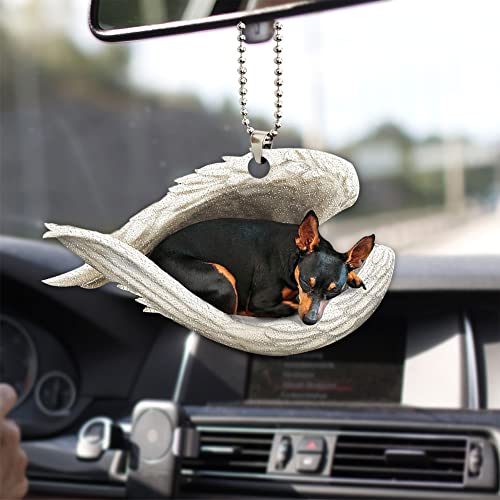 Talataca Miniature Pinscher Sleeping Angel Animal Pet Dog Farmhouse 2D Flat Car Rear View Mirror Accessories Christmas Tree Ornament Decoration Hanging Charm Interior Rearview Pendant Decor Gift - Image 1