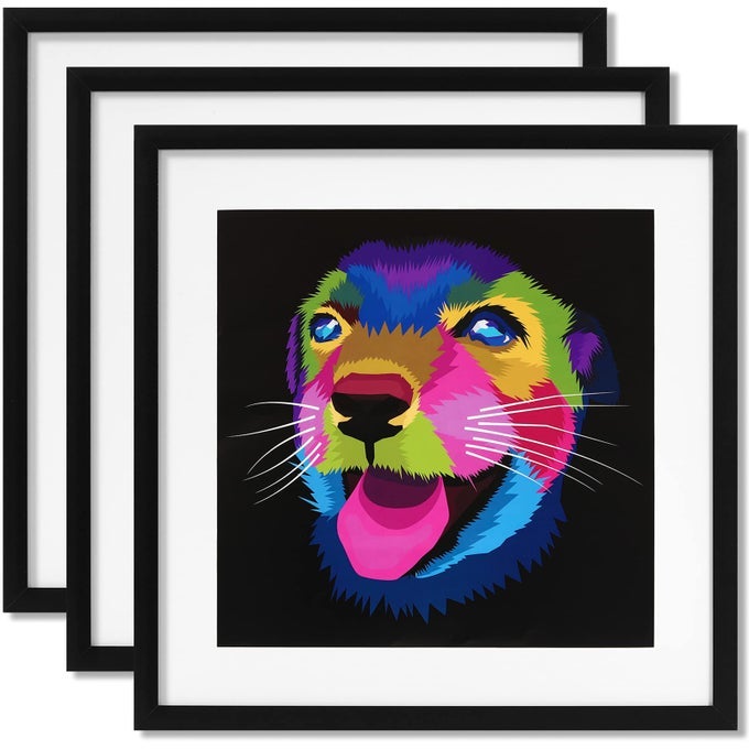 ELSKERHOME 18X18 FRAME BLACK 14X14 FRAME WITH MAT OR 18X18 PICTURE FRAME WITHOUT MAT 3 PACK WALL MOUNTING INCLUDE 3 WALL ART PRINTS