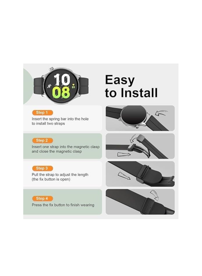 DUSALA Silicone Band With Magnetic folding Buckle for Samsung Galaxy Watch 6/5/4 Watch 5 Pro Quick Release Silicone Straps for Women Men 20mm - Image 3