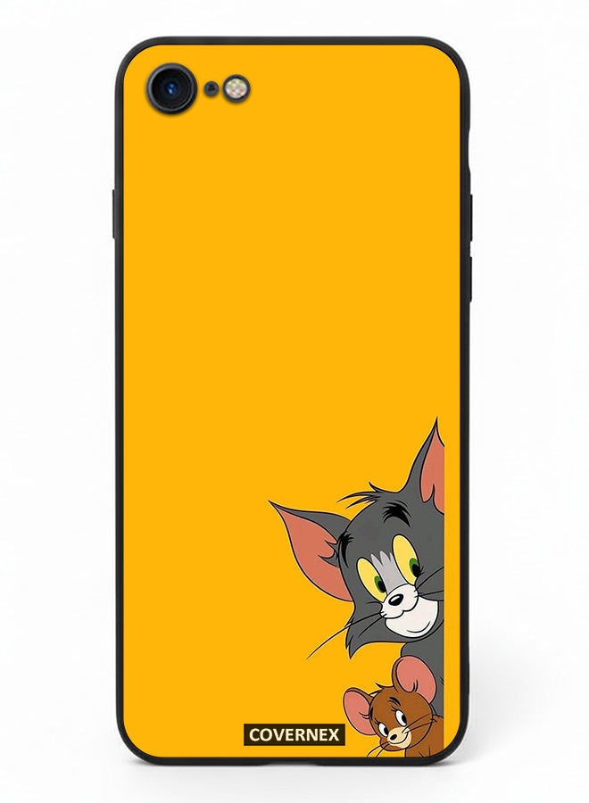 Covernex Apple iPhone 8 Protective Case Cover Printed Featuring Classic Duo Tom and Jerry Peeking Friends - Image 2