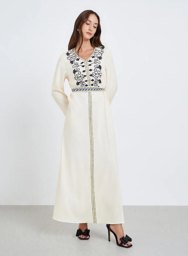 Take Two Women Beige Floral Embroidered Maxi Dress