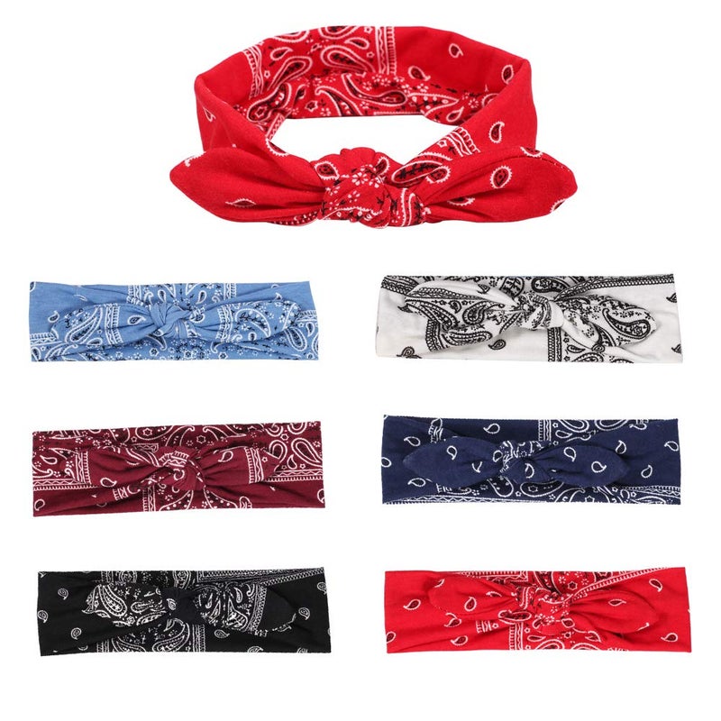 DINPREY DINPREY 6 Pack Elastic Women Bandana Headbands boho Rabbit Ear Headwrap Bow Headbands Bandana hair bandanas for women (6 Colors Flower Printed Hairband)