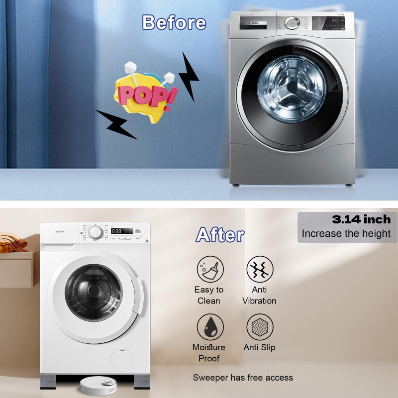 CUISIBOT 4Pcs Anti Vibration Pads for Washing Machine, Stops Washer Dryer Moving, Prevents Noise, Vibration Transfer, Antivibration Stabilizer Support Feet (Increase3.14in) - Image 2