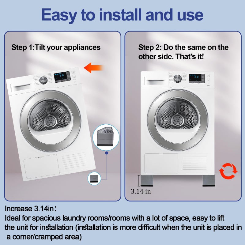 CUISIBOT 4Pcs Anti Vibration Pads for Washing Machine, Stops Washer Dryer Moving, Prevents Noise, Vibration Transfer, Antivibration Stabilizer Support Feet (Increase3.14in) - Image 4