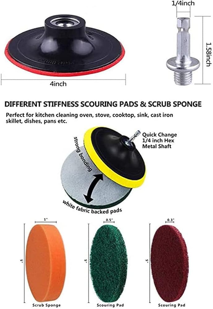 YN999 32 Piece Drill Brush Attachment- Drifferent Size and Hardness- Premium Scrub Pads & Sponge- With Extend Long Attachment- Power Scrubber Brush Cleaning for Grout, Tiles, Sinks, Bathtub, Kitchen - Image 2