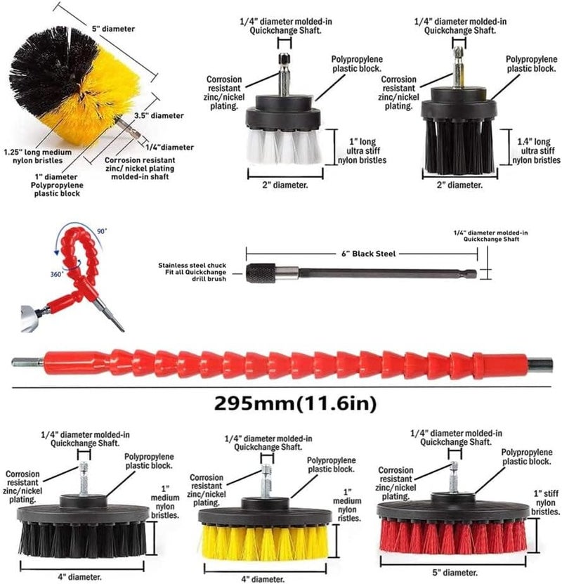 YN999 32 Piece Drill Brush Attachment- Drifferent Size and Hardness- Premium Scrub Pads & Sponge- With Extend Long Attachment- Power Scrubber Brush Cleaning for Grout, Tiles, Sinks, Bathtub, Kitchen - Image 3