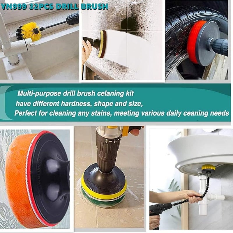 YN999 32 Piece Drill Brush Attachment- Drifferent Size and Hardness- Premium Scrub Pads & Sponge- With Extend Long Attachment- Power Scrubber Brush Cleaning for Grout, Tiles, Sinks, Bathtub, Kitchen - Image 4